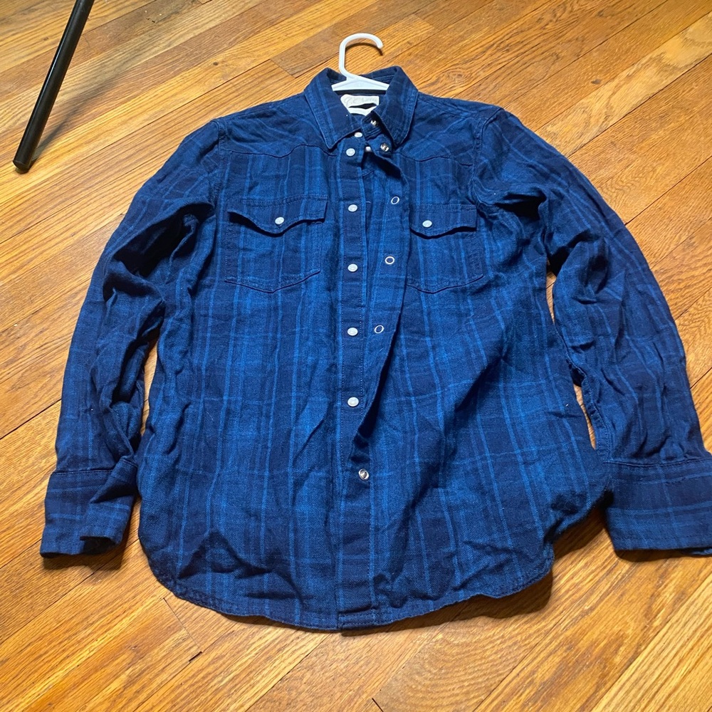 J.Crew Blue Plaid Snap Button Shirt Size S - Picture 4 of 8